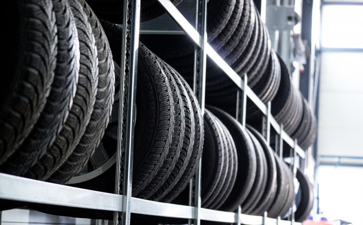 many tires on shelves