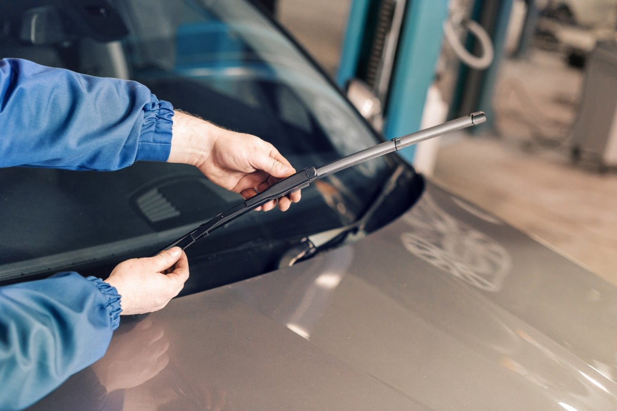 windshield wiper being replaced