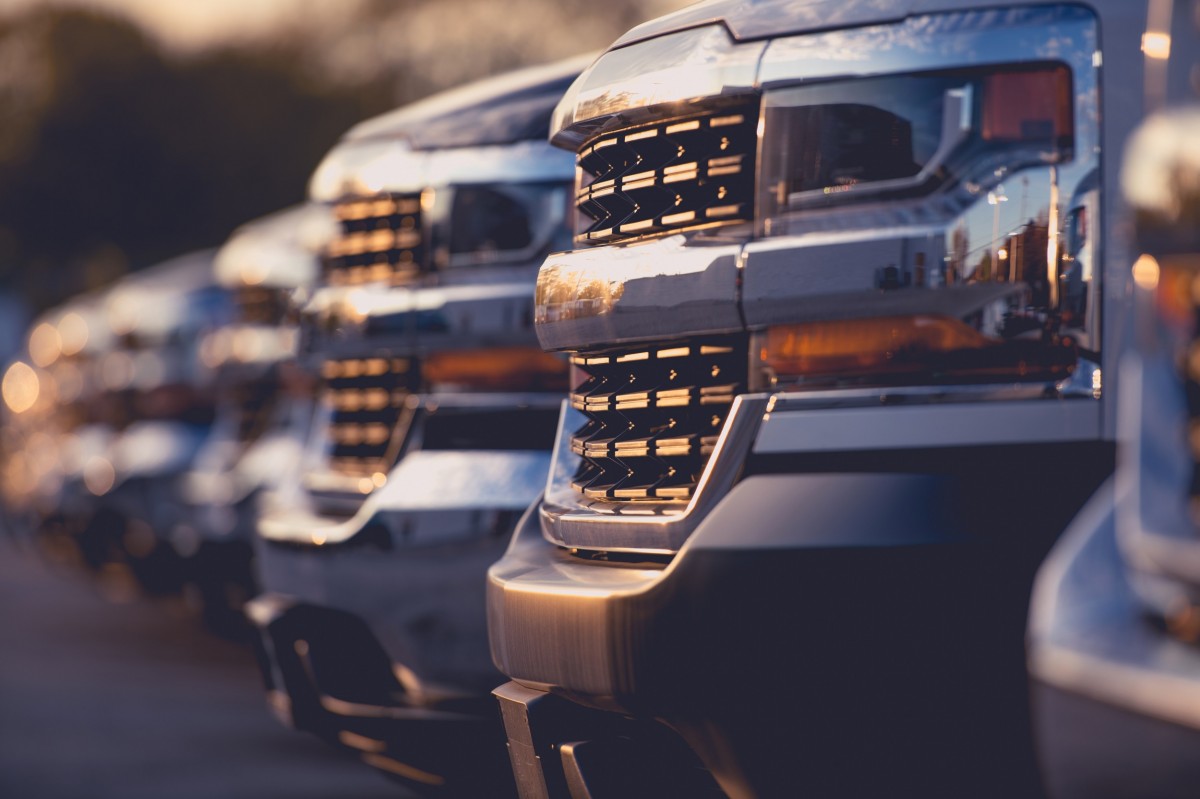 row of trucks lined up